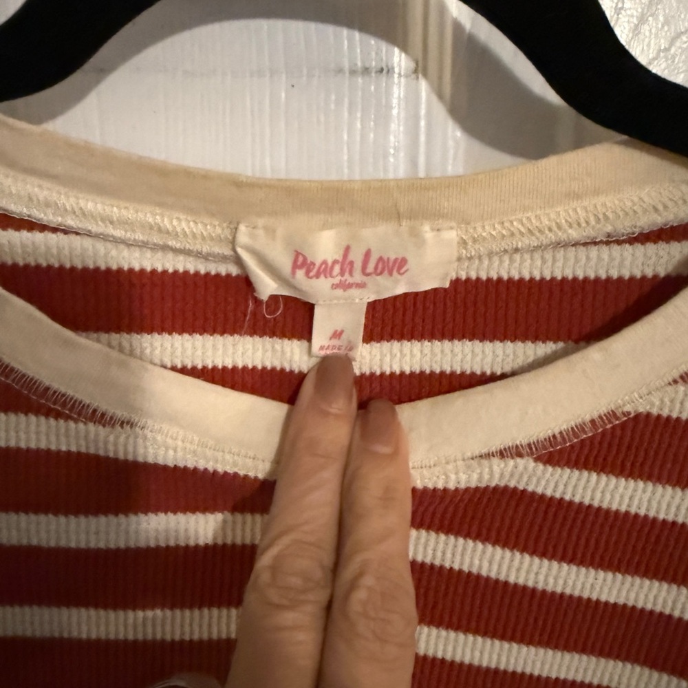 Peach Love California Red and White Striped Top